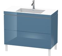 Duravit L-Cube meuble lavabo c-bonded avec socle sur pied, 100x48 cm, 2 tiroirs, sans trop-plein, 1 trou pour robinet, LC6938O4747, LC6938O4747, Colorazione: Laccato lucido blu pietra
