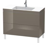 Duravit L-Cube meuble lavabo c-bonded avec socle sur pied, 100x48 cm, 2 tiroirs, sans trop-plein, 1 trou pour robinet, LC6938O8989, LC6938O8989, Colorazione: Flanella Laccato lucido grigio flanella