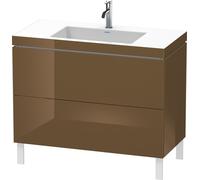 Duravit L-Cube meuble lavabo c-bonded avec socle sur pied, 100x48 cm, 2 tiroirs, sans trop-plein, 1 trou pour robinet, LC6938O6161, LC6938O6161, Colorazione: Laccato lucido marrone oliva