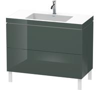 Duravit L-Cube meuble lavabo c-bonded avec socle sur pied, 100x48 cm, 2 tiroirs, sans trop-plein, 1 trou pour robinet, LC6938O3838, LC6938O3838, Colorazione: Laccato lucido Grigio Dolomiti Grey