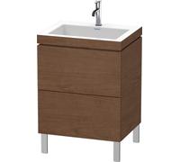 Duravit L-Cube meuble lavabo c-bonded avec socle sur pied, 60x48 cm, 2 tiroirs, sans trop-plein, 1 trou pour robinet, LC6936O1313, LC6936O1313, Colorazione: impiallacciatura in vero legno di noce amer