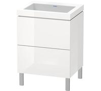 Duravit L-Cube meuble lavabo c-bonded avec socle sur pied, 60x48 cm, 2 tiroirs, sans trop-plein, sans trou de robinet, LC6936N2222, LC6936N2222, Colorazione: Decoro bianco lucido