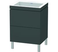 Duravit L-Cube meuble lavabo c-bonded avec socle sur pied, 60x48 cm, 2 tiroirs, sans trop-plein, sans trou de robinet, LC6936N4949, LC6936N4949, Colorazione: Grafite opaco Decor