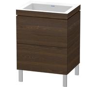 Duravit L-Cube meuble lavabo c-bonded avec socle sur pied, 60x48 cm, 2 tiroirs, sans trop-plein, sans trou de robinet, LC6936N6969, LC6936N6969, Colorazione: Noce spazzolato Impiallacciatura in vero l