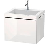 Duravit L-Cube meuble lavabo c-bonded avec socle, suspendu au mur, 60x48 cm, 1 tiroir, sans trop-plein, 1 trou pour robinet, LC6916O2222, LC6916O2222, Colorazione: Decoro bianco lucido