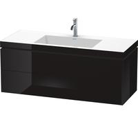 Lavabo per mobili Duravit L-Cube con base, sospeso, 120x48 cm, 2 cassetti, senza sfioratore, 1 foro per rubinetto, Colorazione: Laccato nero lucido