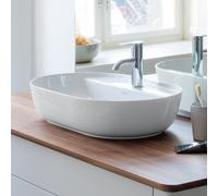 Lavabo Duravit Luv 60x40cm, senza sfioratore, con panca per rubinetto, 1 foro per rubinetto, rettificato, colore esterno bianco, colorazione: Bianco con Wondergliss