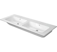 Duravit ME by Starck Furniture double lavabo, sans trou de robinet, trop-plein, avec table de robinet, 1300 mm, 2336133260, 2336133260, Colorazione: Bianco seta opaco