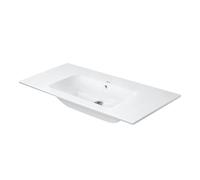 Lavabo Duravit ME by Starck Furniture, senza foro per rubinetto, troppopieno, con panca per rubinetto, 1030 mm, colorazione: Bianco con Wondergliss