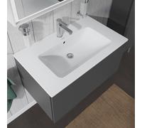 Lavabo Duravit ME by Starck Furniture, 1 foro per rubinetto, troppopieno, con panca per rubinetto, 830 mm, colorazione: Bianco con Wondergliss