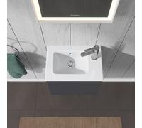 Lavabo Duravit ME by Starck Furniture, 1 foro per rubinetto, con troppopieno, con panca per rubinetto, 430 mm, Colorazione: Bianco con Wondergliss - 07234300001