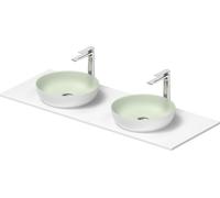 Duravit Sivida double lavabo Set rond incl. console 1350x500x123mm, 268016FG00, 268016FG00, Colorazione: Lavabo Interno: Verde pallido opaco, esterno: Bianco seta opaco; Console: Bianco