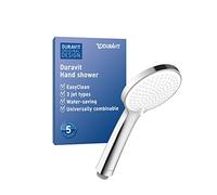 Duravit Soffione doccia universale con 3 tipi di getto (pioggia, pioggia intensa, Soft Rain), doccetta rotonda (Ø 110 mm), con funzione MinusFlow a risparmio idrico, facile da pulire, cromo/bianco