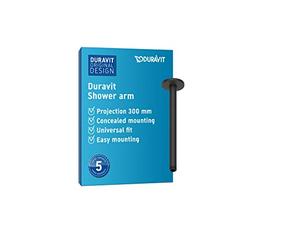 Duravit Universal braccio doccia, Montaggio a soffitto della doccia, Braccio della doccia 300 mm, rotondo, nero opaco