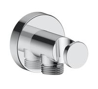 Duravit Universal Gomito a parete, Raccordo del tubo flessibile incl. supporto per doccetta, Gomito di collegamento alla doccia con copertura rotonda a parete, cromo