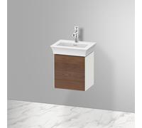 Duravit Tulip bianco, mobile lavabo sospeso, larghezza 384 x profondità 298 mm, con 1x fermaporta a sinistra, con tecnologia tip-on, WT4240L, Colorazione: Corpo: Bianco seta opaco, Fronte: Noce americ