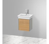 Duravit Tulip bianco, mobile lavabo sospeso, larghezza 384 x profondità 298 mm, con 1x fermaporta a sinistra, con tecnologia tip-on, WT4240L, Colorazione: Corpo: grigio pietra opaco seta, frontale: rovere naturale massiccio
