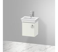 Duravit Tulip bianco, mobile lavabo sospeso, larghezza 384 x profondità 298 mm, con 1x fermaporta a sinistra, con maniglia, WT4250L, Colorazione: Laccato bianco seta opaco
