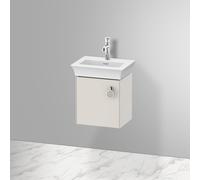 Duravit Tulip bianco, mobile lavabo sospeso, larghezza 384 x profondità 298 mm, con 1x fermaporta a sinistra, con maniglia, WT4250L, Colorazione: Nordic White laccato opaco seta bianco nordico