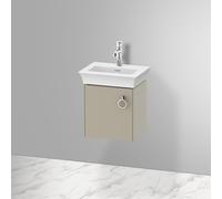 Duravit Tulip bianco, mobile lavabo sospeso, larghezza 384 x profondità 298 mm, con 1x fermaporta a sinistra, con maniglia, WT4250L, Colorazione: Taupe seta opaco laccato opaco