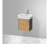 Duravit Tulip bianco, mobile lavabo sospeso, larghezza 384 x profondità 298 mm, con 1x fermaporta a sinistra, con maniglia, WT4250L, Colorazione: Corpo: grafite satinata, frontale: rovere naturale massiccio - WT4250LH558