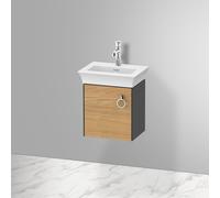 Duravit Tulip bianco, mobile lavabo sospeso, larghezza 384 x profondità 298 mm, con 1x fermaporta a sinistra, con maniglia, WT4250L, Colorazione: Corpo: grafite lucida, fronte: quercia natura massiccia - WT4250LH5H1