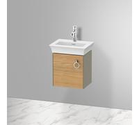 Duravit Tulip bianco, mobile lavabo sospeso, larghezza 384 x profondità 298 mm, con 1x fermaporta a sinistra, con maniglia, WT4250L, Colorazione: Corpo: grigio pietra lucido, frontale: rovere naturale massiccio