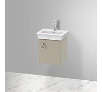 Duravit Tulip bianco, mobile lavabo sospeso, larghezza 384 x profondità 298 mm, con 1x fermaporta a destra, con maniglia, WT4250R, Colorazione: Taupe seta opaco laccato opaco