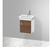 Duravit Tulip bianco, mobile lavabo sospeso, larghezza 384 x profondità 298 mm, con 1x fermaporta a destra, con maniglia, WT4250R, Colorazione: Corpo: Bianco seta opaco, Fronte: Noce americano massiccio