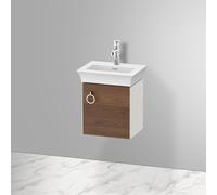 Duravit Tulip bianco, mobile lavabo sospeso, larghezza 384 x profondità 298 mm, con 1x fermaporta a destra, con maniglia, WT4250R, Colorazione: Corpo: bianco nordico satinato, frontale: noce americano massiccio