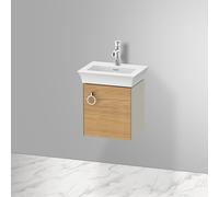 Duravit Tulip bianco, mobile lavabo sospeso, larghezza 384 x profondità 298 mm, con 1x fermaporta a destra, con maniglia, WT4250R, Colorazione: Corpo: opaco seta taupe, frontale: massello di quercia naturale