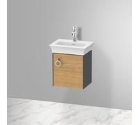 Duravit Tulip bianco, mobile lavabo sospeso, larghezza 384 x profondità 298 mm, con 1x fermaporta a destra, con maniglia, WT4250R, Colorazione: Corpo: grafite lucida, fronte: quercia natura massiccia