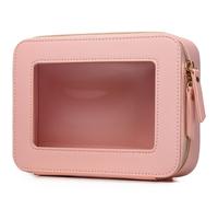 Durchsichtige Make-up-Tasche, Reise-Make-up-Etui, transparenter Kosmetikkoffer, durchsichtige Reise-Kulturtasche f r Damen (A/Pink M)