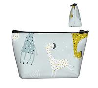 Durevole borsa per il trucco in tessuto Oxford simpatica giraffa e animali blu chiaro, piccola e leggera cerniera per cosmetici, matite, monete, per donne e ragazze