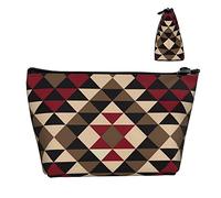 Durevole borsa porta trucchi in tessuto Oxford motivo azteco nativo americano marrone, piccola e leggera borsa cosmetica con cerniera, portamonete per donne e ragazze