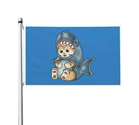 Durevole Decorazione esterna Cute Kitten Wearing a Shark Suit Flag Doppia faccia Bandiera in poliestere 3x5 Ft per Decorazioni per giardino,camere da letto