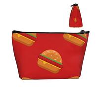 Durevoli piccole borse organizer per trucchi Hamburger rosso, custodia portatile in tessuto Oxford impermeabile leggera per donne ragazze scuola ufficio trasporto all'aperto