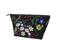 Durevoli piccole borse organizer per trucco fiore floreale margherita nera, custodia portatile in tessuto Oxford impermeabile leggera per donne ragazze scuola ufficio trasporto all'aperto