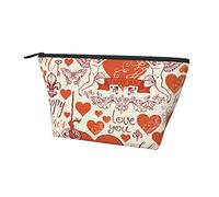 Durevoli piccole borse organizer per trucco Love Hearts Pattern, custodia portatile in tessuto Oxford impermeabile leggera per donne ragazze scuola ufficio trasporto all'aperto