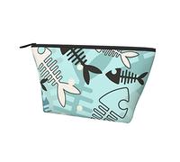 Durevoli piccole borse organizer per trucco simpatico cartone animato lisca di pesce, custodia portatile in tessuto Oxford impermeabile leggera per donne ragazze scuola ufficio trasporto all'aperto