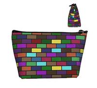 Durevoli piccole borse per organizer per trucco moderno muro di mattoni colorati, custodia portatile in tessuto Oxford impermeabile leggera per donne ragazze scuola ufficio trasporto all'aperto