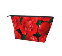 Durevoli piccole borse per organizer per trucco Rosa rossa floreale, custodia portatile in tessuto Oxford impermeabile leggera per donne ragazze scuola ufficio trasporto all'aperto