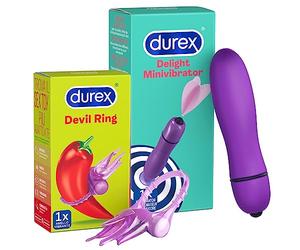 Durex Devil Ring Anello Vibrante Elastico con Vibrazione Silenziosa per Stimolazione Intima Vaginale Clitoridea + Durex Delight Minivibrator Stimolatore per Lei Massaggiatore Intimo Waterproof