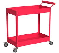 DURHAND Carrello da Officina a 2 Livelli con Maniglia Laterale e Ruote Bloccabili, in Acciaio, 84,5x38x84 cm, Rosso Aosom Italy