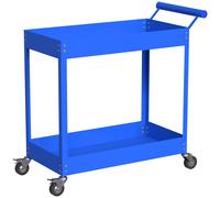 DURHAND Carrello da Officina a 2 Livelli, Maniglia Laterale e Ruote Bloccabili, 84,5x38x84 cm, Blu Aosom Italy
