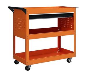 DURHAND Carrello Porta Attrezzi con Manico e Scheda Laterale, Cassetto e 3 Ripiani, Carrello Officina Porta Utensili con 4 Ruote(2 con Freno) in Lamiera di Acciaio per Garage, 82x35x76 cm, Arancione