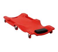 DURHAND Carrello sotto Auto con Poggiatesta Imbottito e 2 Vassoi Portaoggetti Laterali, Carrello da Meccanico in Plastica con 6 Ruote e Maniglia, 100x48x12 cm, Rosso