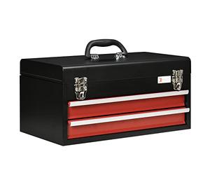 DURHAND Cassetta degli Attrezzi in Acciaio con 2 Scomparti, Coperchio Ribaltabile, Vassoio Superiore, Chiusure Metalliche e Maniglia, Valigetta Portautensili Portatile per Officina, Bricolage, Casa