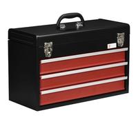 DURHAND Cassetta Porta Attrezzi con 3 Cassetti 51x22x32 cm Rosso e Nero | Valigetta Attrezzi Vuota, in Acciaio, Vassoio Superiore, Doppia Serratura