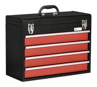 DURHAND Cassetta Porta Attrezzi in Acciaio con 4 Cassetti e Vassoio Superiore a Doppia Serratura, 51x22x39.5 cm, Rosso e Nero Aosom